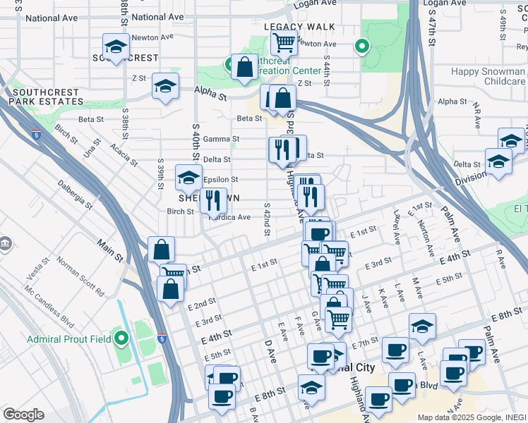 map of restaurants, bars, coffee shops, grocery stores, and more near 4211 Eta Street in San Diego