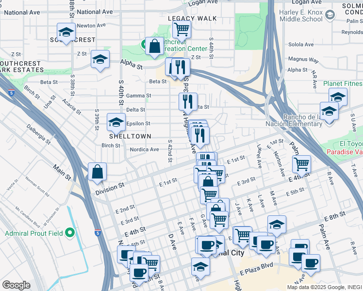 map of restaurants, bars, coffee shops, grocery stores, and more near 4211 Eta Street in San Diego