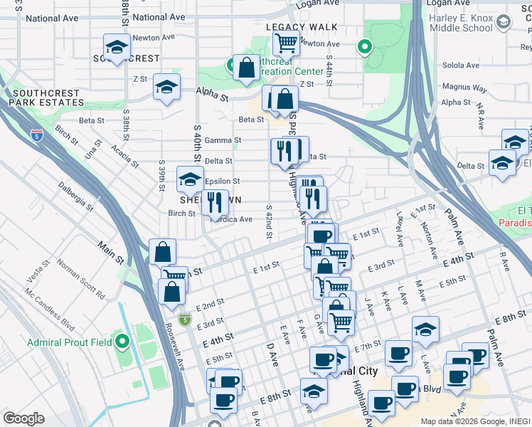 map of restaurants, bars, coffee shops, grocery stores, and more near 4211 Eta Street in San Diego
