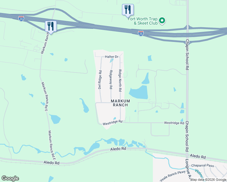 map of restaurants, bars, coffee shops, grocery stores, and more near 4416 Ridge North Road in Fort Worth