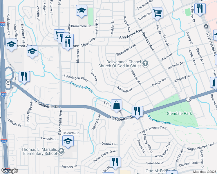 map of restaurants, bars, coffee shops, grocery stores, and more near 4634 Kushla Avenue in Dallas