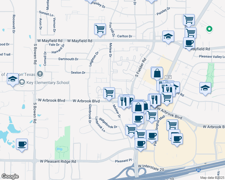 map of restaurants, bars, coffee shops, grocery stores, and more near 3700 Fiji Drive in Arlington