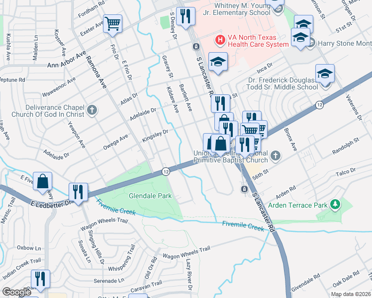 map of restaurants, bars, coffee shops, grocery stores, and more near 4943 Kildare Avenue in Dallas