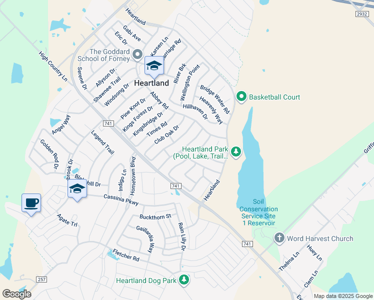 map of restaurants, bars, coffee shops, grocery stores, and more near 2032 Moonlight Trail in Heartland