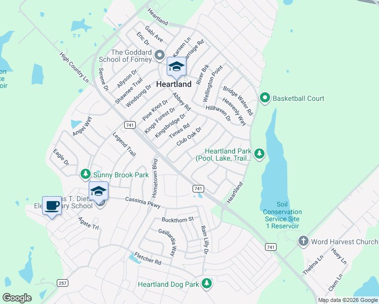 map of restaurants, bars, coffee shops, grocery stores, and more near 2016 Lake Trail Drive in Forney
