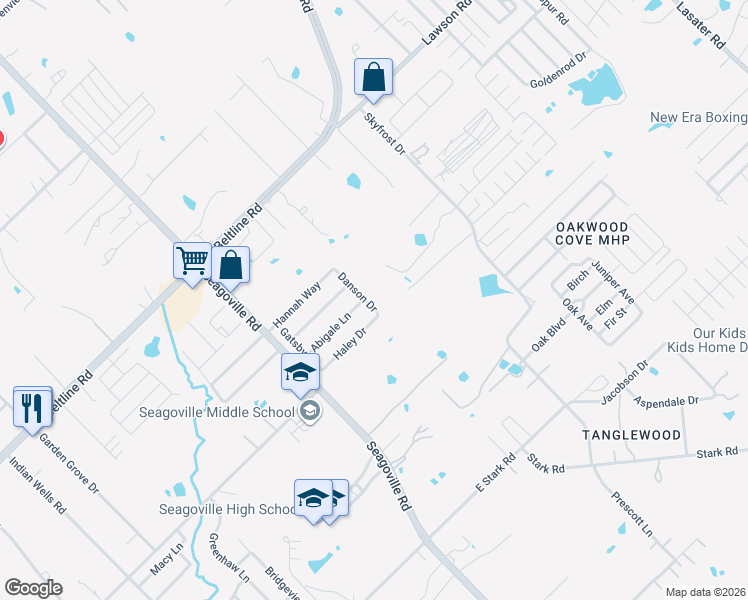 map of restaurants, bars, coffee shops, grocery stores, and more near 15643 Danson Drive in Dallas