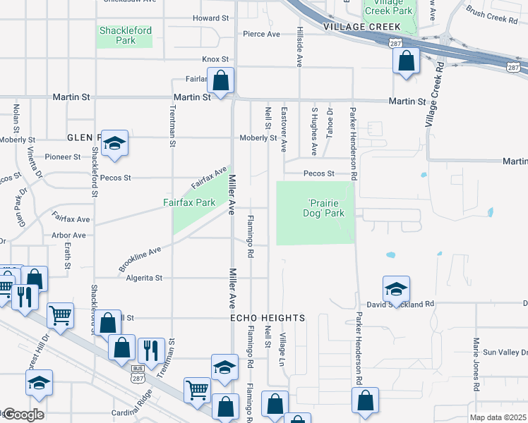 map of restaurants, bars, coffee shops, grocery stores, and more near 5050 Nell Street in Fort Worth