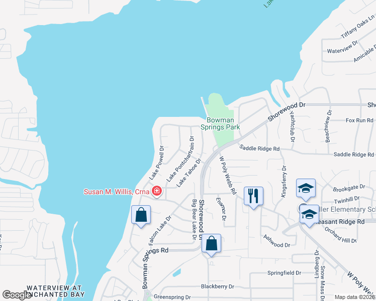 map of restaurants, bars, coffee shops, grocery stores, and more near 3516 Lake Pontchartrain Drive in Arlington