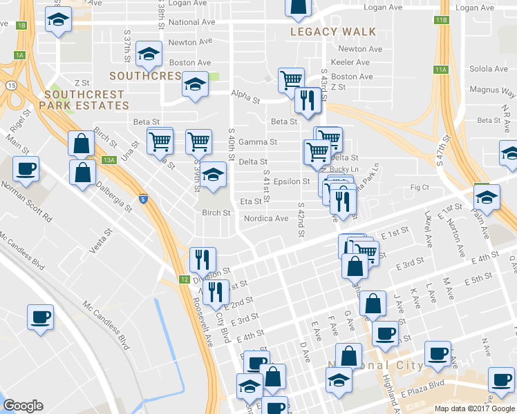 map of restaurants, bars, coffee shops, grocery stores, and more near 4067 Eta Street in San Diego
