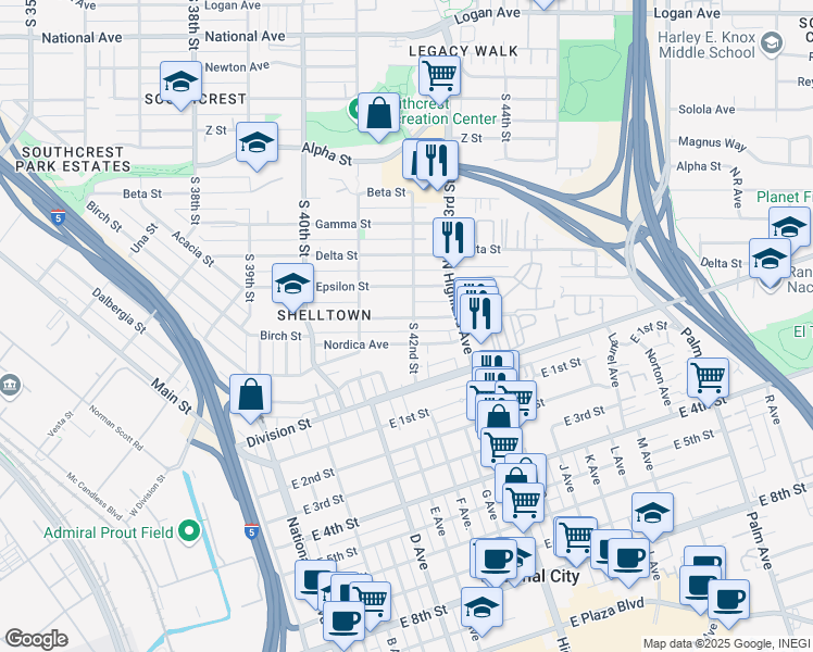 map of restaurants, bars, coffee shops, grocery stores, and more near 4211 Eta Street in San Diego