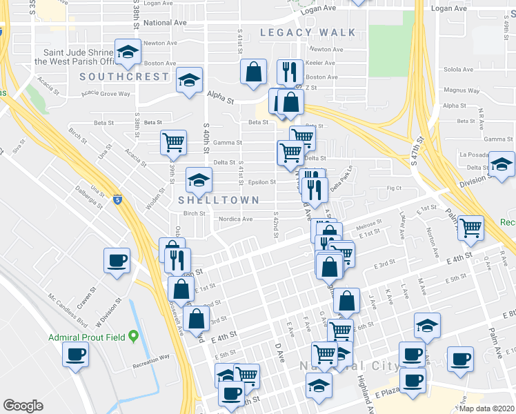 map of restaurants, bars, coffee shops, grocery stores, and more near 4143 Eta Street in San Diego