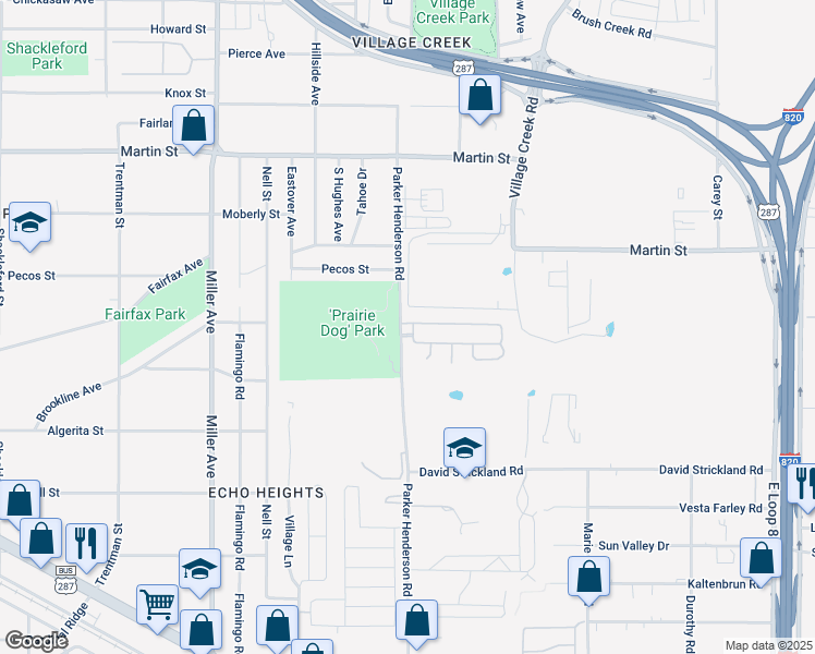 map of restaurants, bars, coffee shops, grocery stores, and more near 4600 Old Blue Circle in Fort Worth