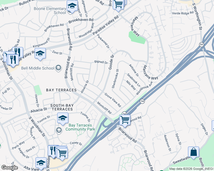 map of restaurants, bars, coffee shops, grocery stores, and more near 7429 Goode Street in San Diego