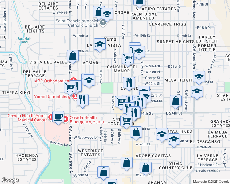 map of restaurants, bars, coffee shops, grocery stores, and more near 2243-2269 South 6th Avenue in Yuma