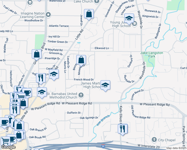 map of restaurants, bars, coffee shops, grocery stores, and more near 3716 French Wood Drive in Arlington