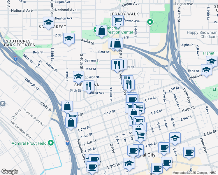 map of restaurants, bars, coffee shops, grocery stores, and more near 4187 Eta Street in San Diego