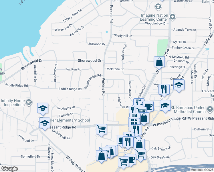 map of restaurants, bars, coffee shops, grocery stores, and more near 5907 Scenic Forest Trail in Arlington