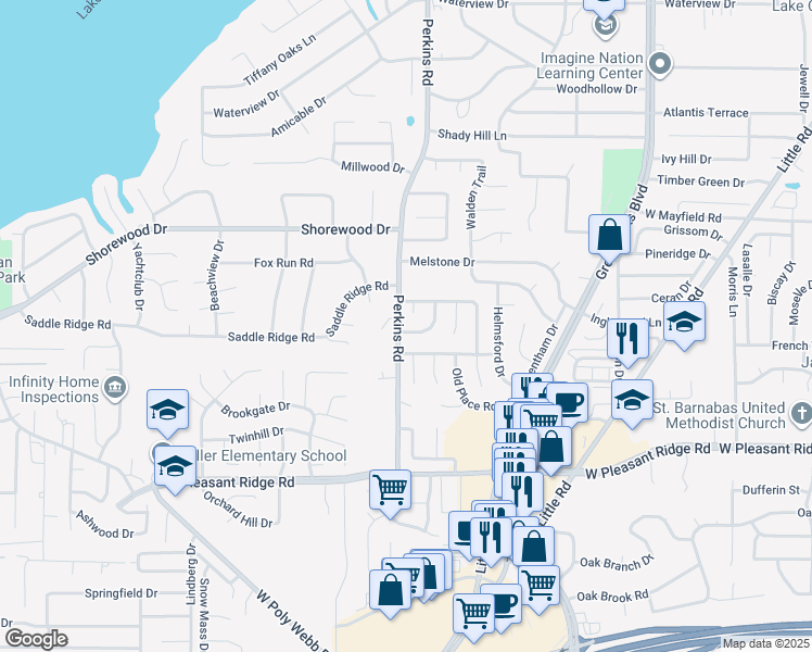 map of restaurants, bars, coffee shops, grocery stores, and more near 5907 Scenic Forest Trail in Arlington