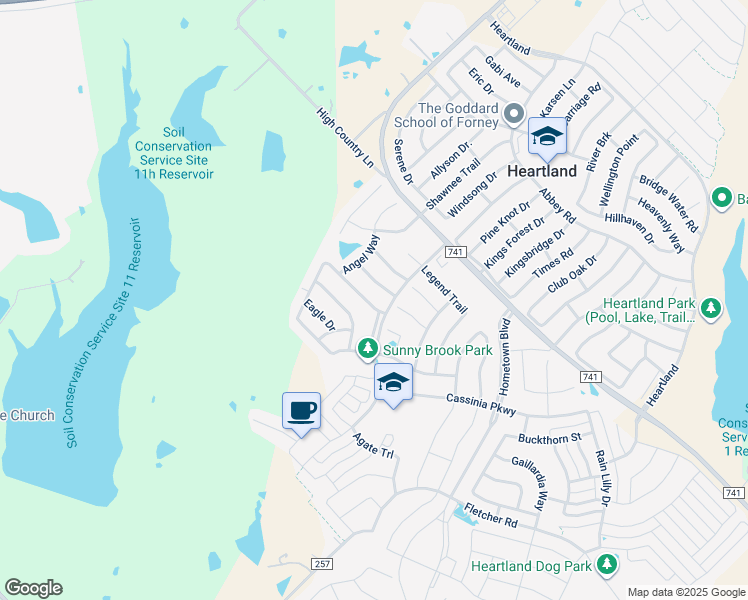 map of restaurants, bars, coffee shops, grocery stores, and more near 4008 Ridgetop Drive in Forney