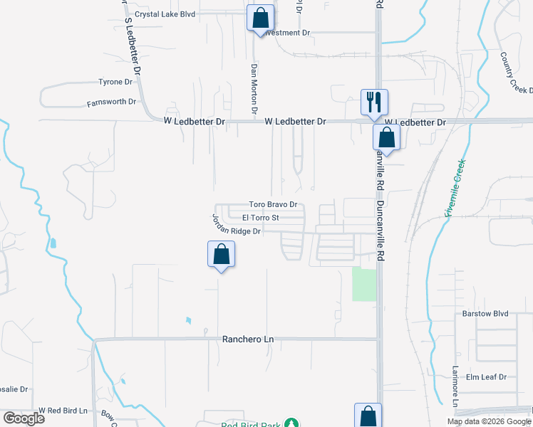 map of restaurants, bars, coffee shops, grocery stores, and more near 5249 El Torro Street in Dallas