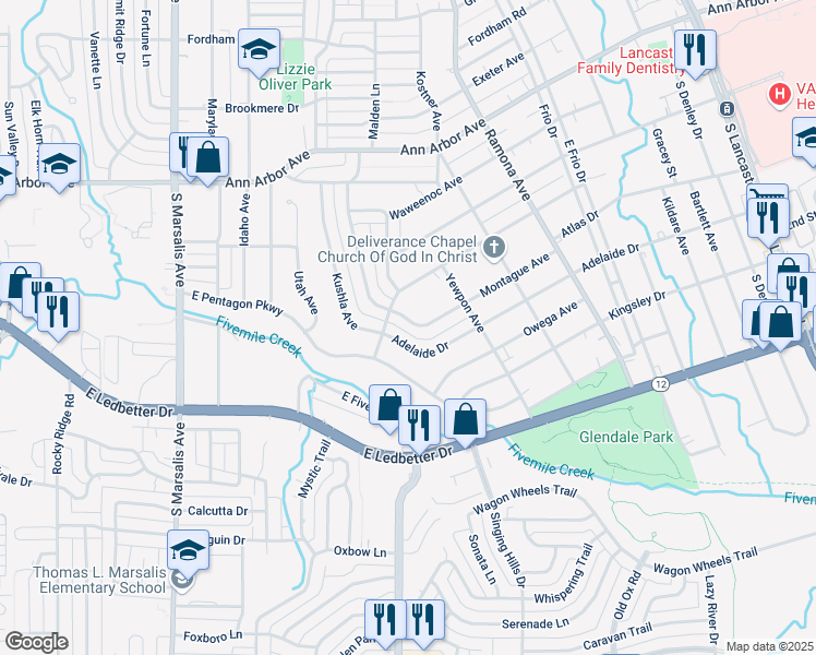 map of restaurants, bars, coffee shops, grocery stores, and more near 1220 Montague Avenue in Dallas