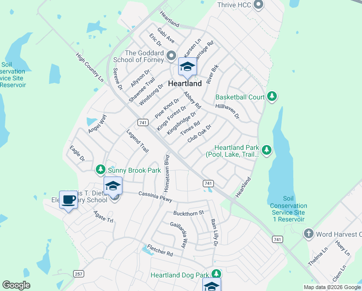 map of restaurants, bars, coffee shops, grocery stores, and more near 2009 Club Oak Drive in Forney