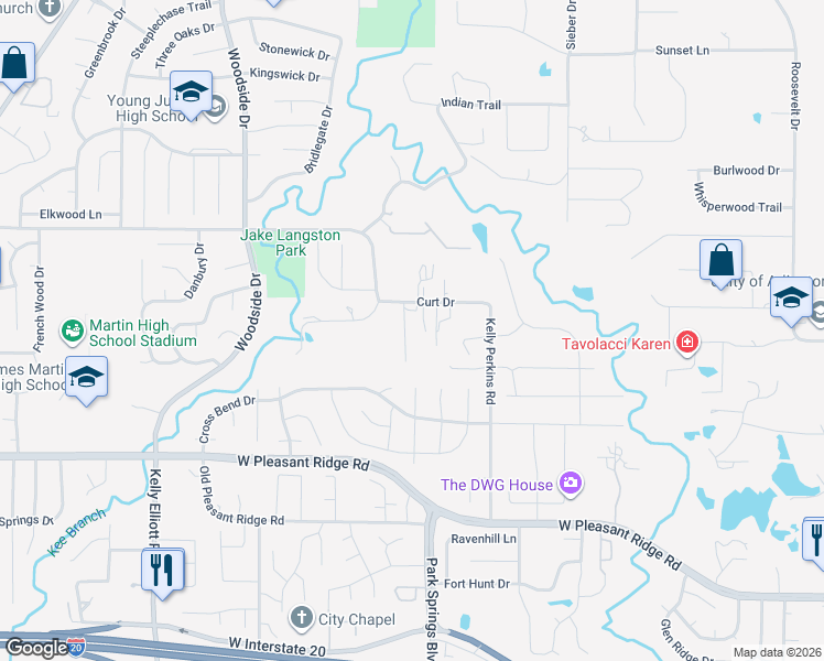 map of restaurants, bars, coffee shops, grocery stores, and more near 3609 Patty Lane in Arlington