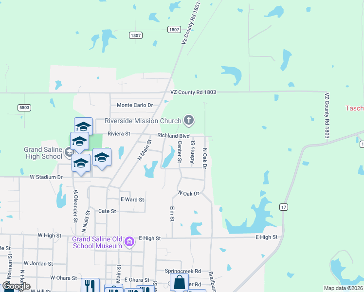 map of restaurants, bars, coffee shops, grocery stores, and more near 1411 Center Street in Grand Saline