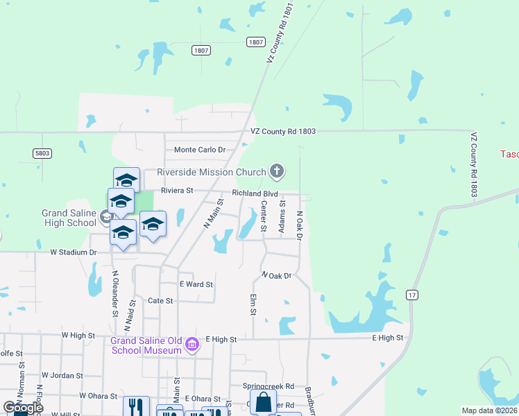 map of restaurants, bars, coffee shops, grocery stores, and more near 1411 Center Street in Grand Saline