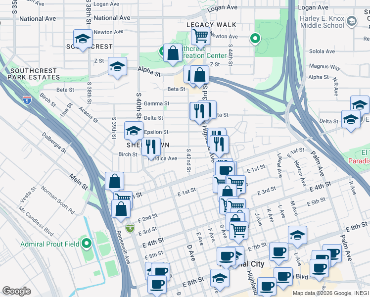 map of restaurants, bars, coffee shops, grocery stores, and more near 4187 Eta Street in San Diego