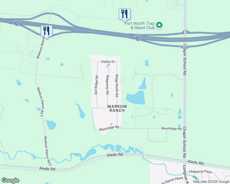 map of restaurants, bars, coffee shops, grocery stores, and more near 4416 Ridge North Road in Fort Worth