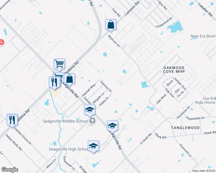 map of restaurants, bars, coffee shops, grocery stores, and more near 15635 Danson Drive in Dallas