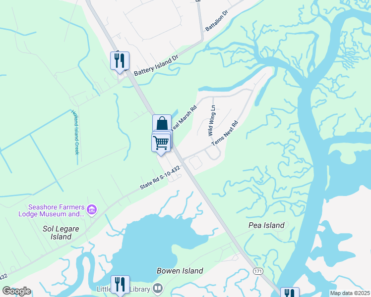 map of restaurants, bars, coffee shops, grocery stores, and more near 1984 Folly Road in Charleston