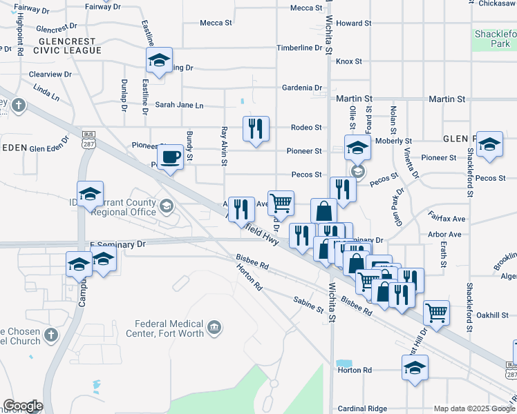 map of restaurants, bars, coffee shops, grocery stores, and more near 3064 Alcannon Avenue in Fort Worth