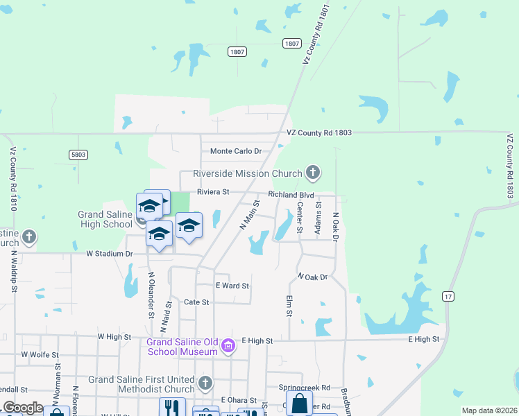 map of restaurants, bars, coffee shops, grocery stores, and more near 1409 Glenlain Drive in Grand Saline