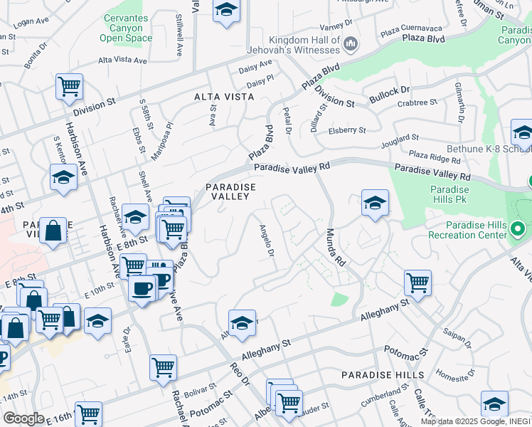 map of restaurants, bars, coffee shops, grocery stores, and more near 1434 Manchester Street in National City