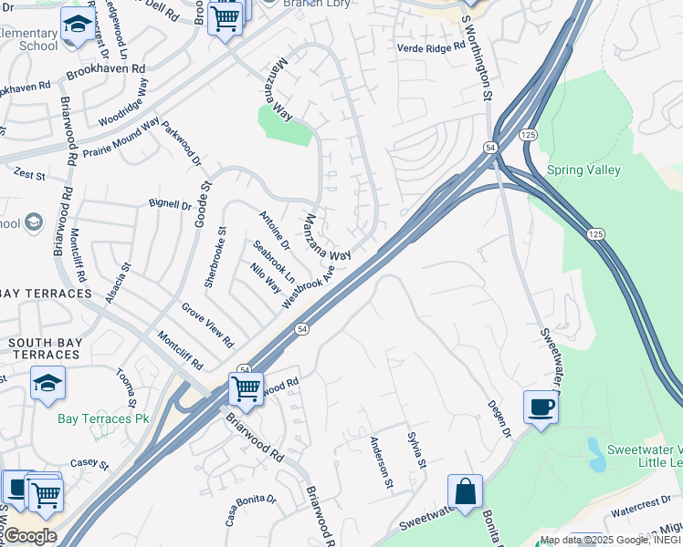 map of restaurants, bars, coffee shops, grocery stores, and more near 7667 Westbrook Avenue in San Diego