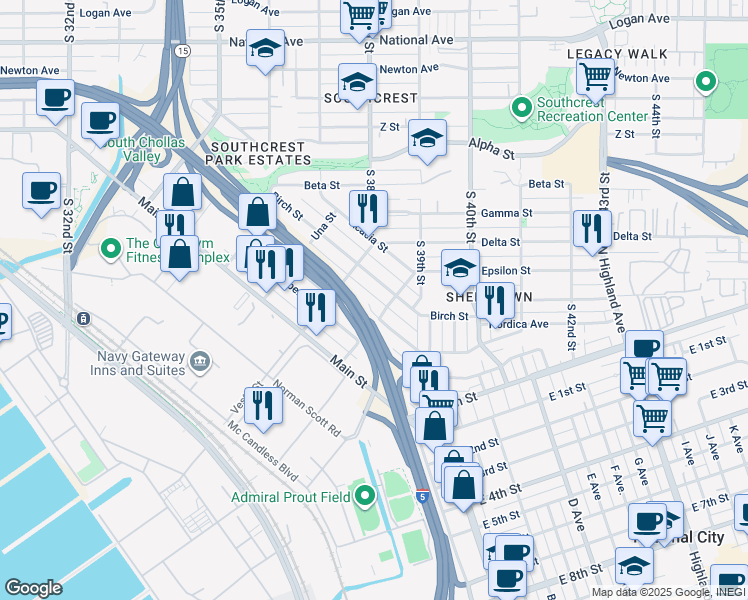 map of restaurants, bars, coffee shops, grocery stores, and more near 3770 Cottonwood Street in San Diego