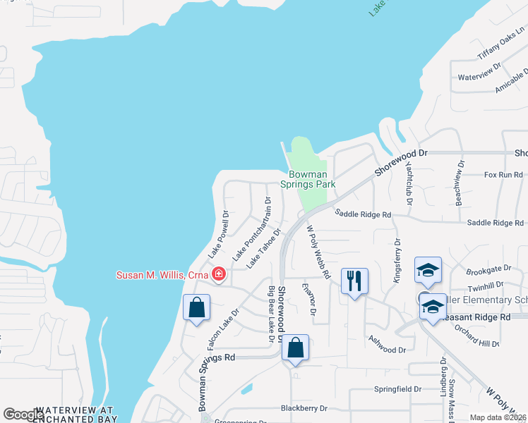 map of restaurants, bars, coffee shops, grocery stores, and more near 3516 Lake Pontchartrain Drive in Arlington