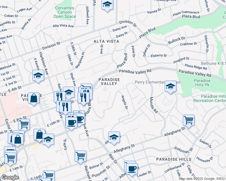 map of restaurants, bars, coffee shops, grocery stores, and more near 808 Ethel Place in National City