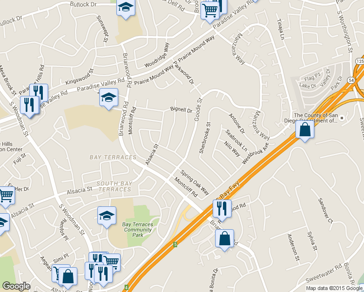 map of restaurants, bars, coffee shops, grocery stores, and more near 7429 Goode Street in San Diego