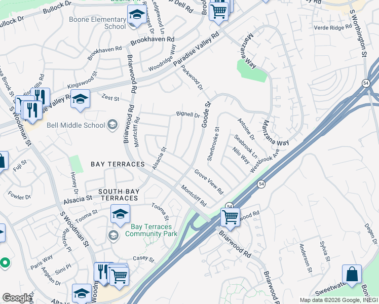 map of restaurants, bars, coffee shops, grocery stores, and more near 7429 Goode Street in San Diego