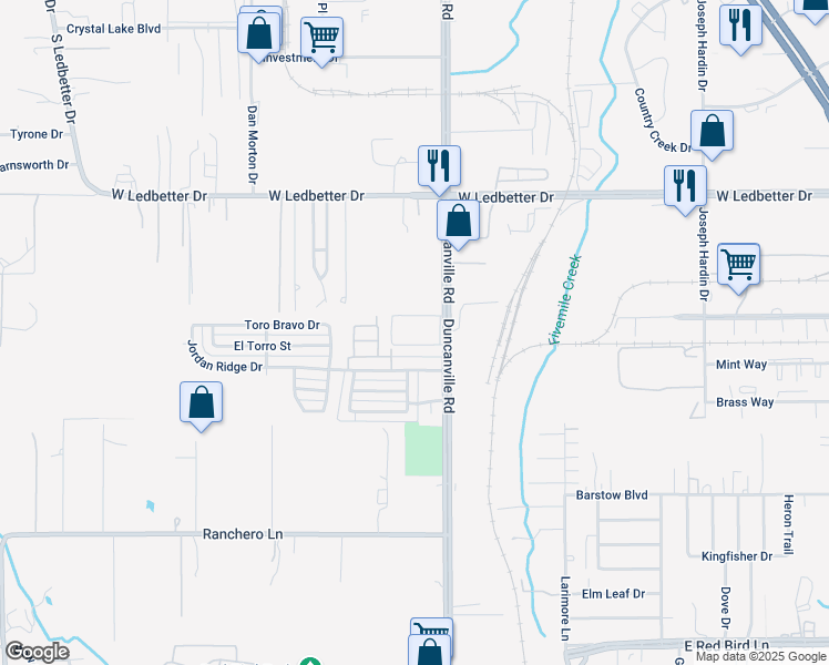 map of restaurants, bars, coffee shops, grocery stores, and more near 4753 Duncanville Road in Dallas