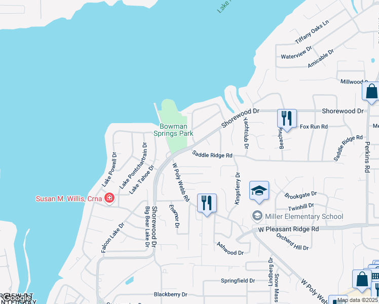 map of restaurants, bars, coffee shops, grocery stores, and more near 6708 Saddle Ridge Road in Arlington