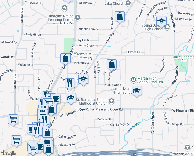 map of restaurants, bars, coffee shops, grocery stores, and more near 3712 Lasalle Drive in Arlington