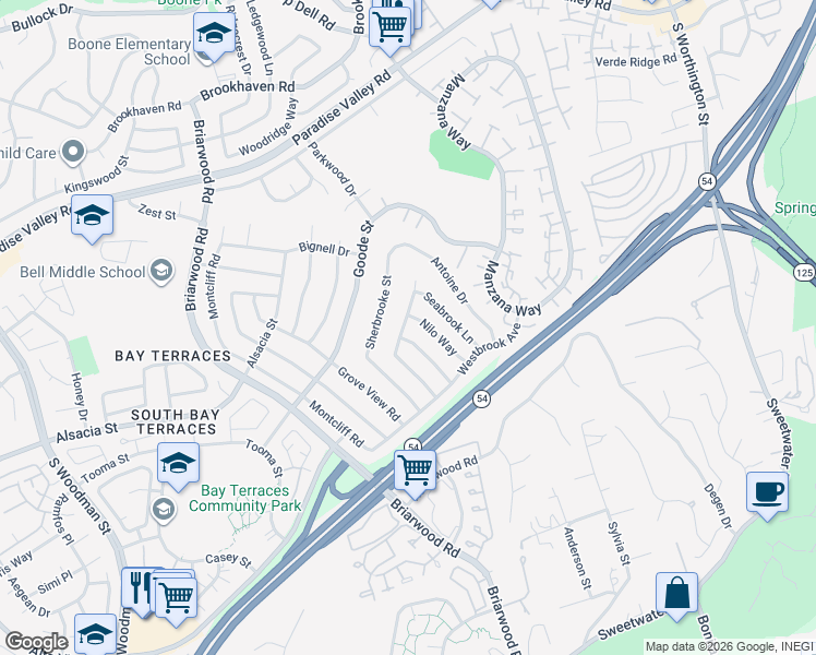 map of restaurants, bars, coffee shops, grocery stores, and more near 1719 Olamar Way in San Diego