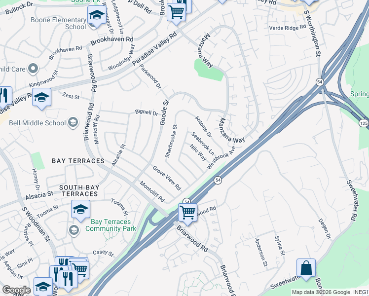map of restaurants, bars, coffee shops, grocery stores, and more near 1719 Olamar Way in San Diego