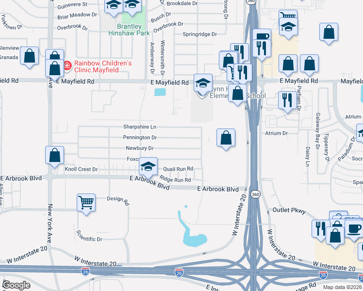map of restaurants, bars, coffee shops, grocery stores, and more near 2306 Newbury Drive in Arlington