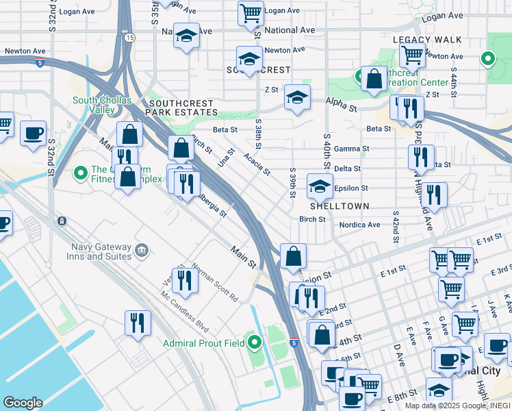 map of restaurants, bars, coffee shops, grocery stores, and more near 3770 Cottonwood Street in San Diego