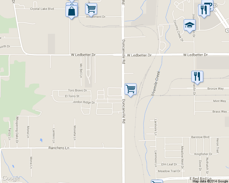 map of restaurants, bars, coffee shops, grocery stores, and more near 4753 Duncanville Road in Dallas